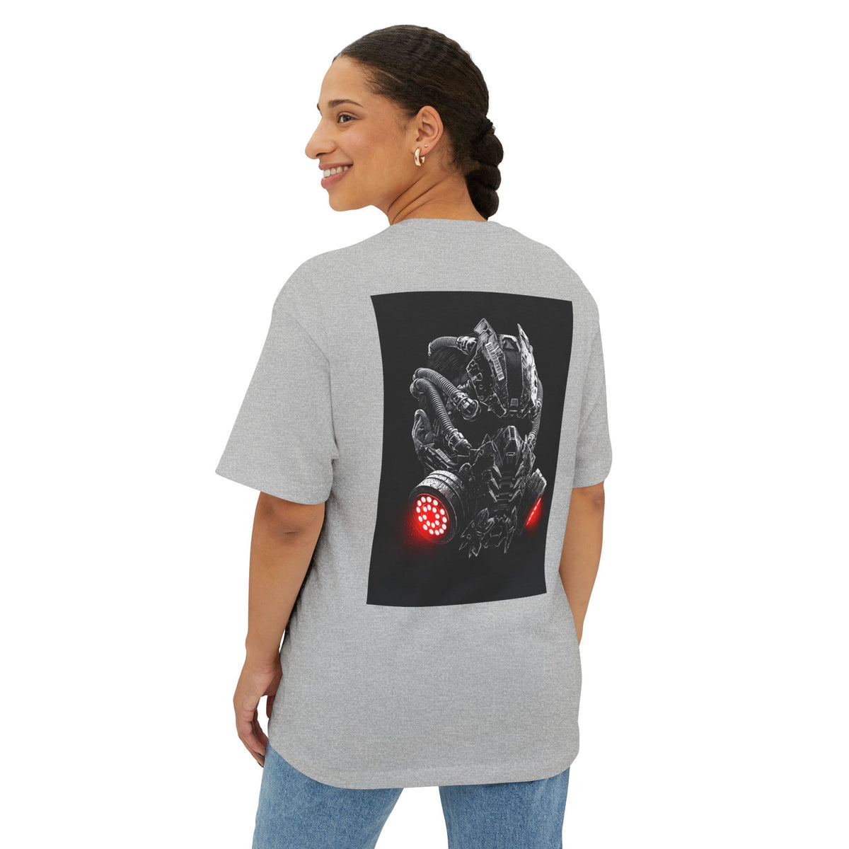 Boxy Tee — Futuristic Techwear Respirator Back Graphic (Crimson Filters)