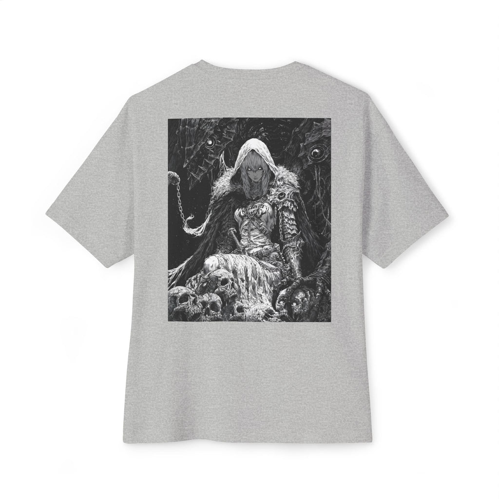 Vintage Samurai Emblem Tee — Minimal Chest & Dark Manga Back Graphic Boxy Tee