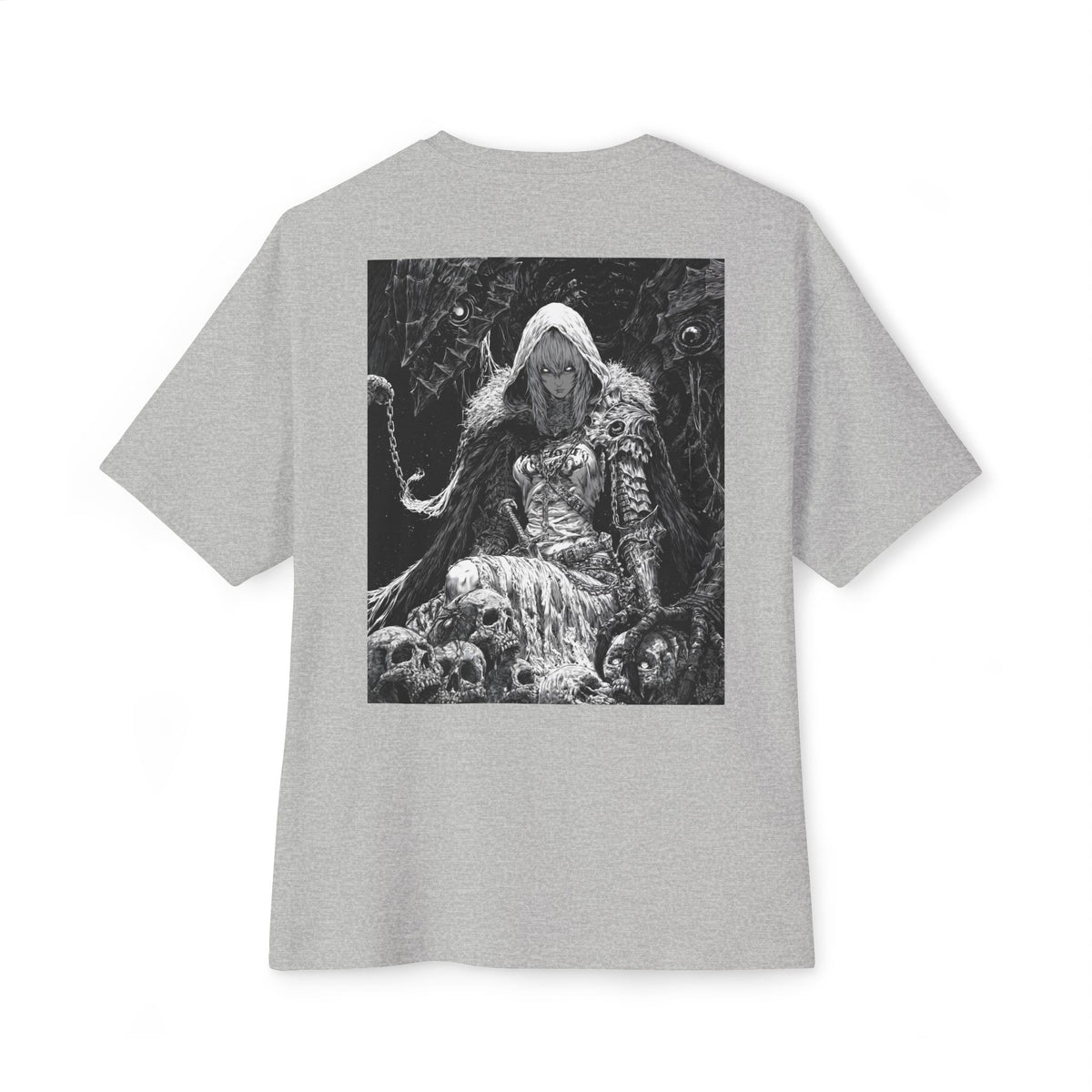 Vintage Samurai Emblem Tee — Minimal Chest & Dark Manga Back Graphic Boxy Tee