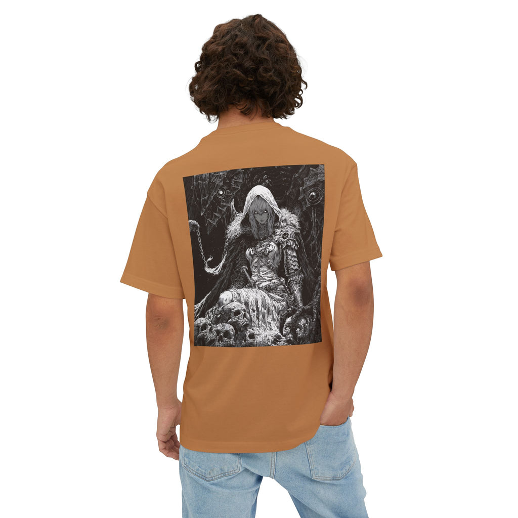 Vintage Samurai Emblem Tee — Minimal Chest & Dark Manga Back Graphic Boxy Tee