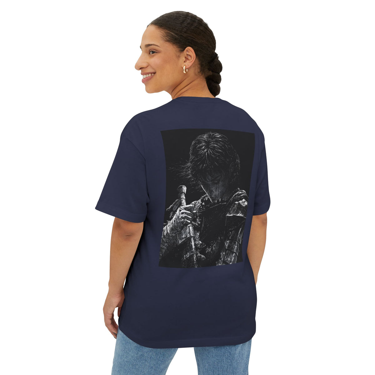 Samurai Crest Tee — Minimal Chest + Back Manga Graphic Oversized Tee