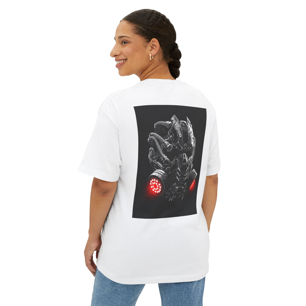 Boxy Tee — Futuristic Techwear Respirator Back Graphic (Crimson Filters)