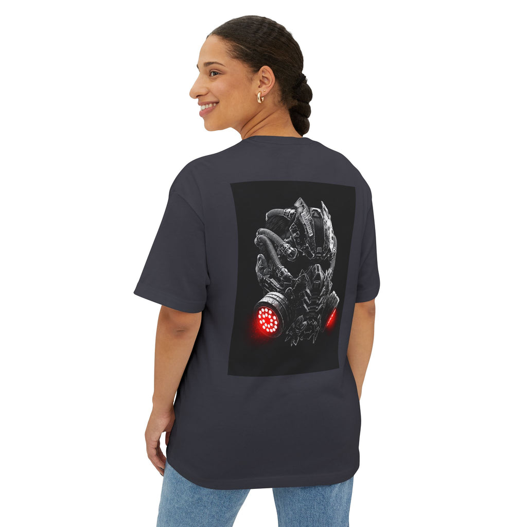 Boxy Tee — Futuristic Techwear Respirator Back Graphic (Crimson Filters)