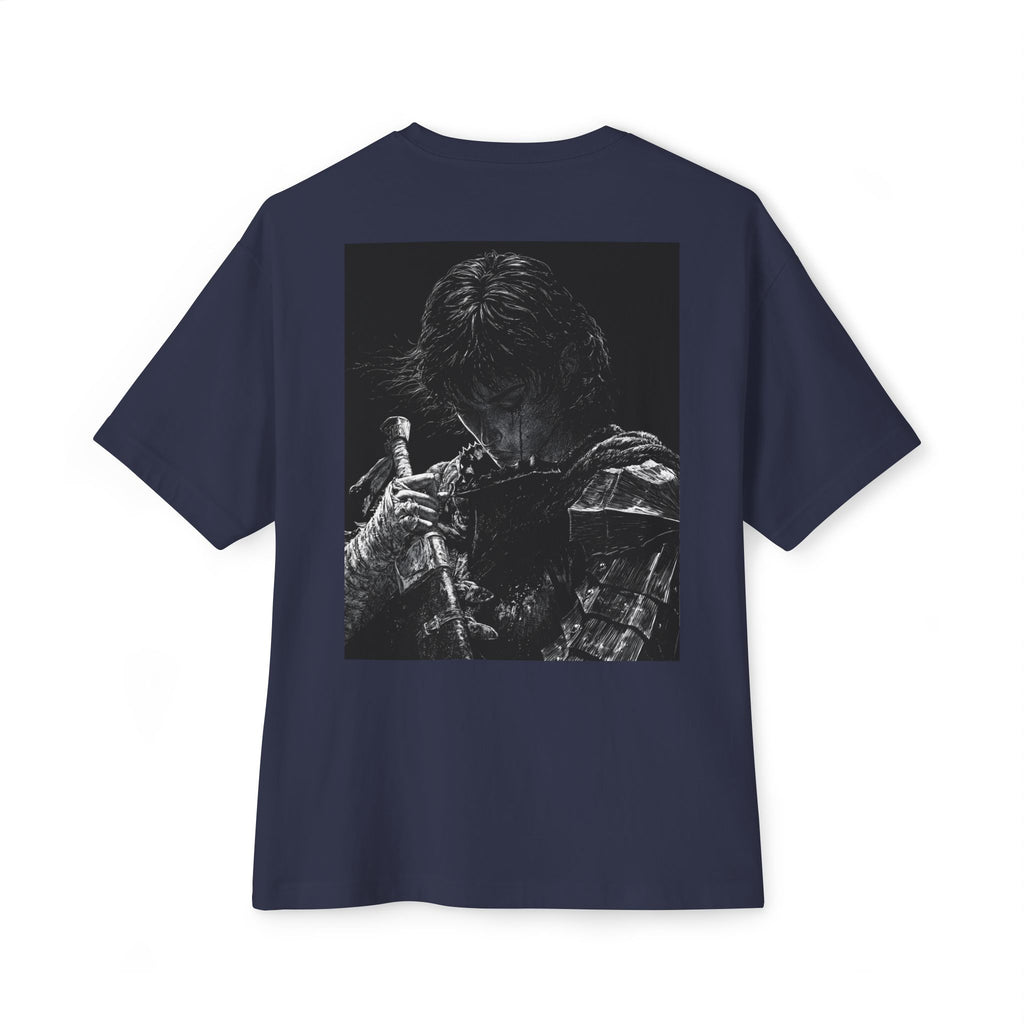 Samurai Crest Tee — Minimal Chest + Back Manga Graphic Oversized Tee