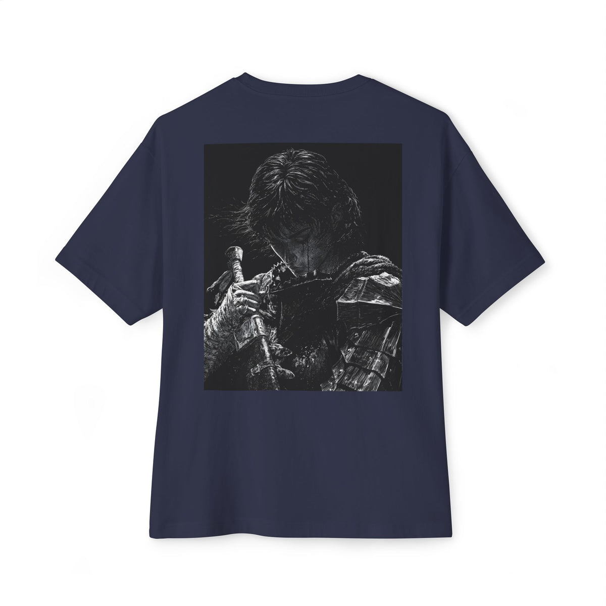Samurai Crest Tee — Minimal Chest + Back Manga Graphic Oversized Tee