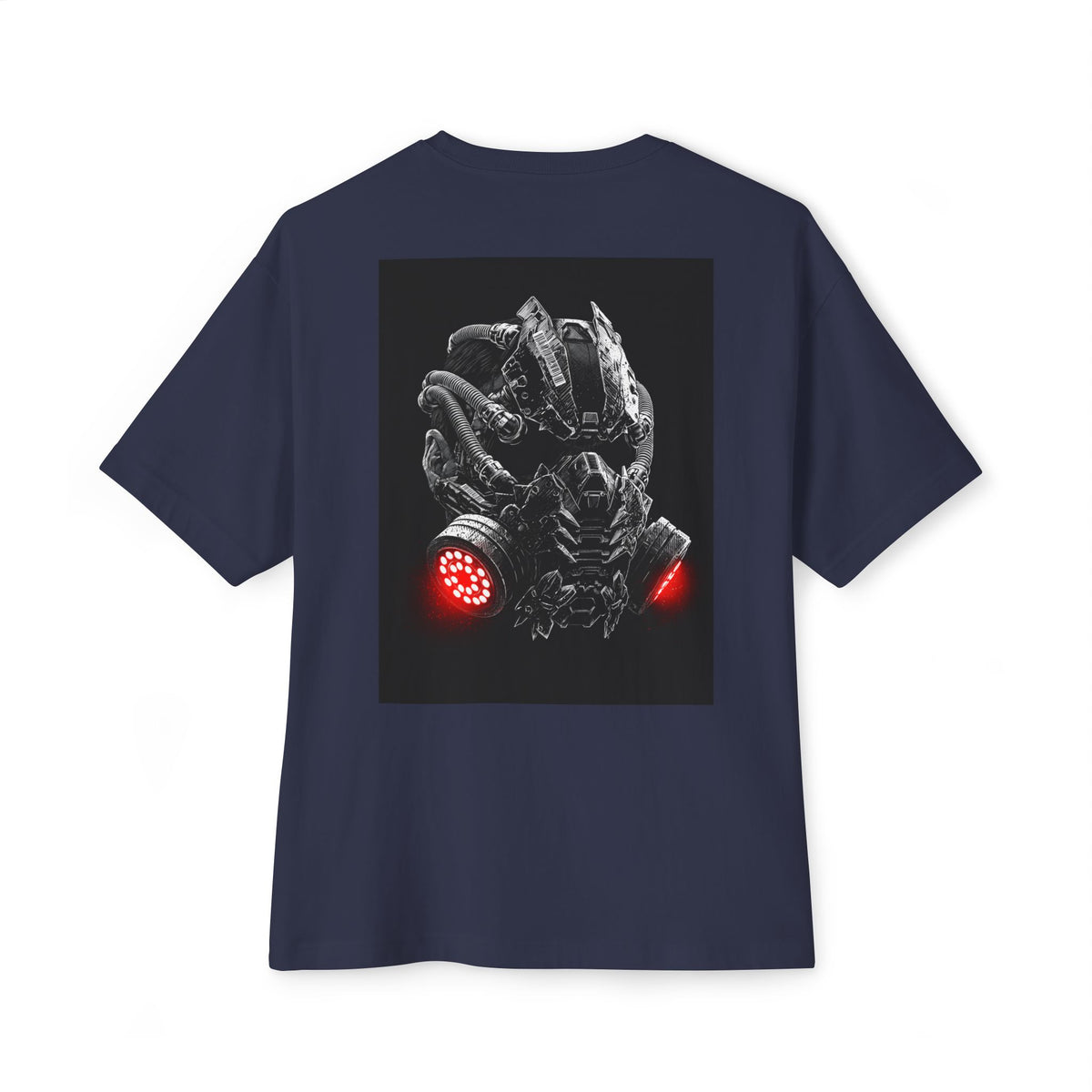 Boxy Tee — Futuristic Techwear Respirator Back Graphic (Crimson Filters)