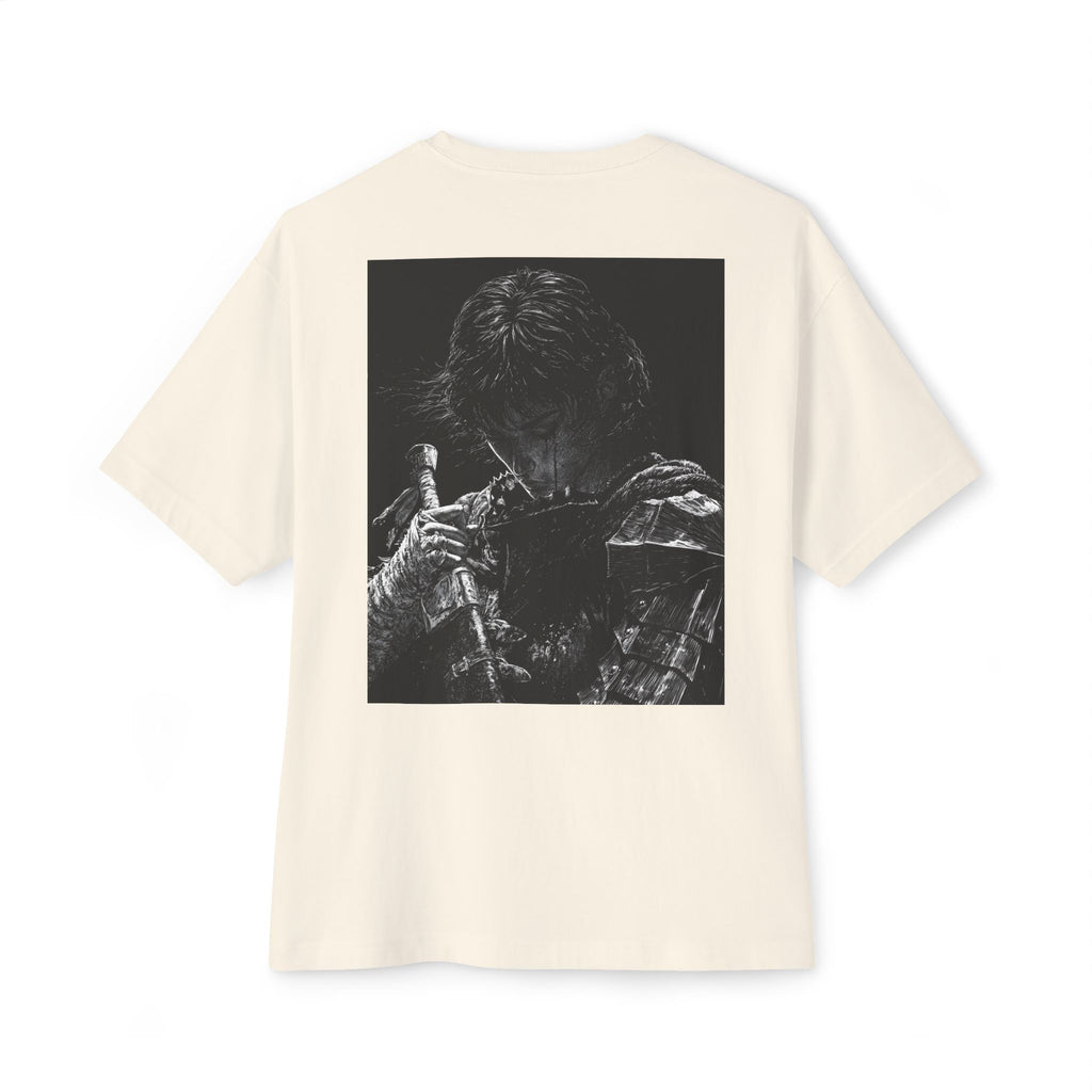 Samurai Crest Tee — Minimal Chest + Back Manga Graphic Oversized Tee