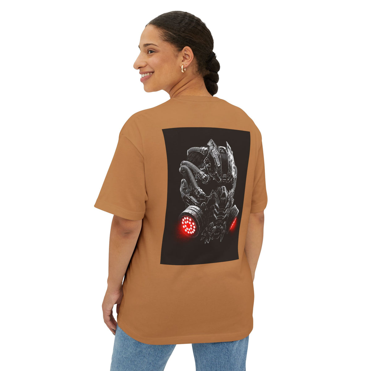 Boxy Tee — Futuristic Techwear Respirator Back Graphic (Crimson Filters)