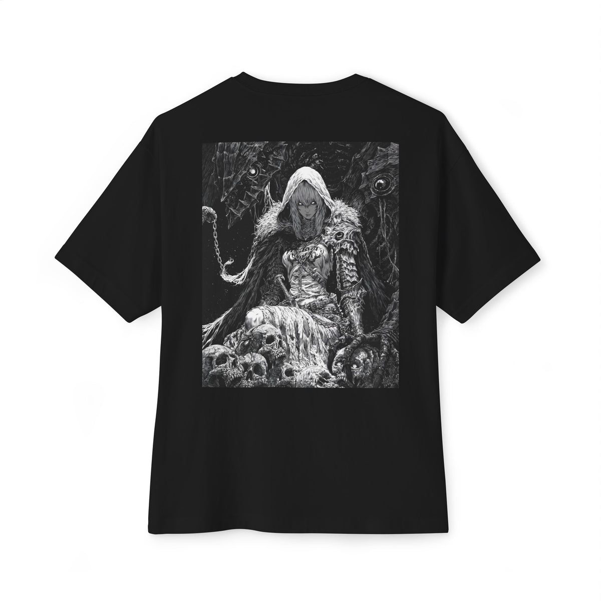 Vintage Samurai Emblem Tee — Minimal Chest & Dark Manga Back Graphic Boxy Tee