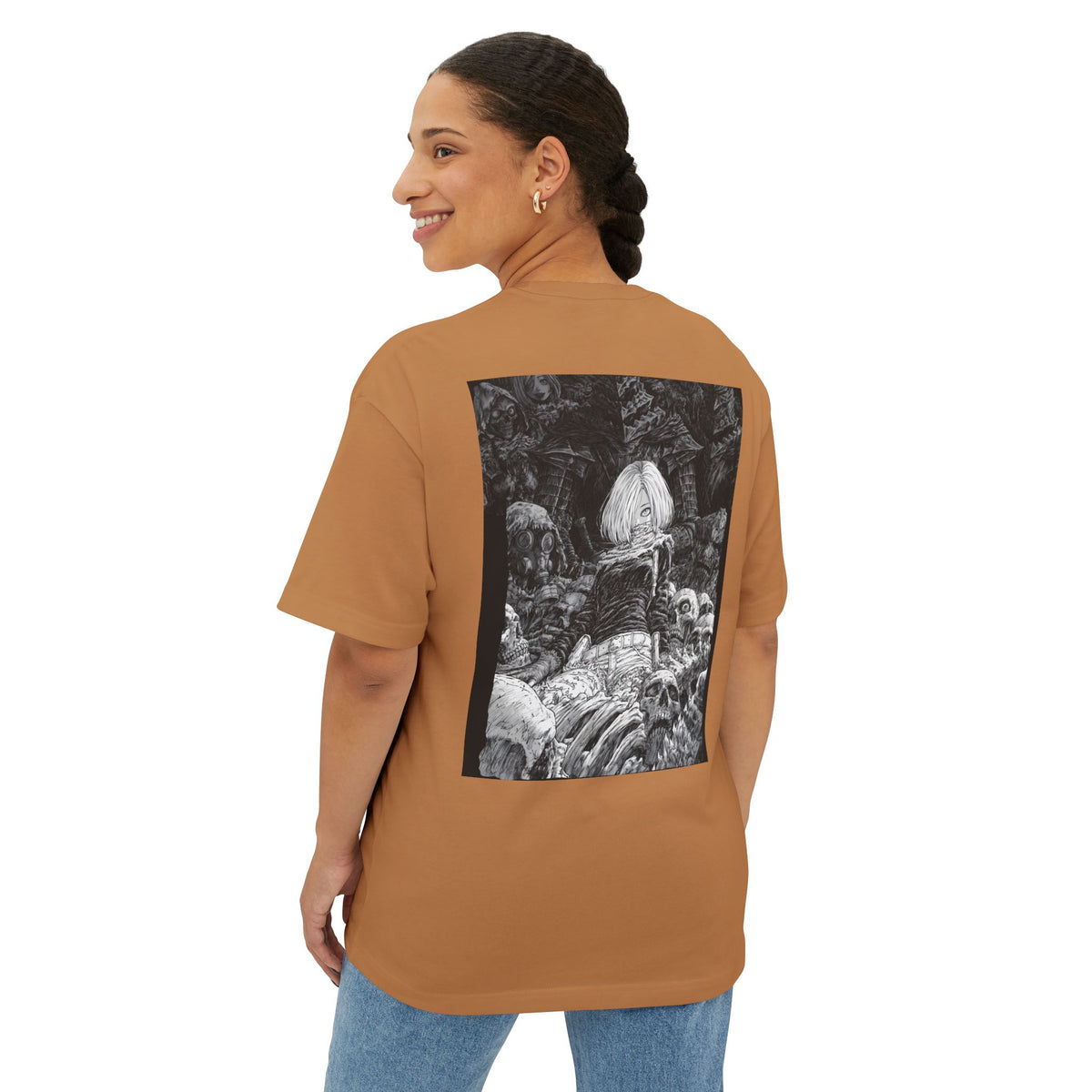 Samurai Emblem Boxy Tee — Minimal Chest Logo & Dark Magna Back Graphic