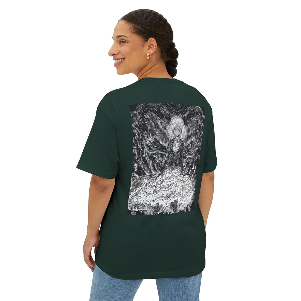 Minimal Mecha Emblem Boxy Tee — Dark Anime Back Graphic