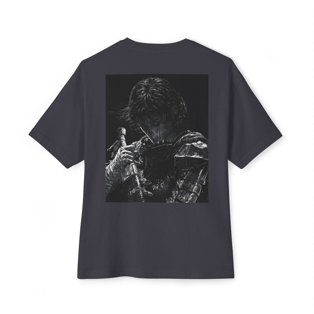 Samurai Crest Tee — Minimal Chest + Back Manga Graphic Oversized Tee