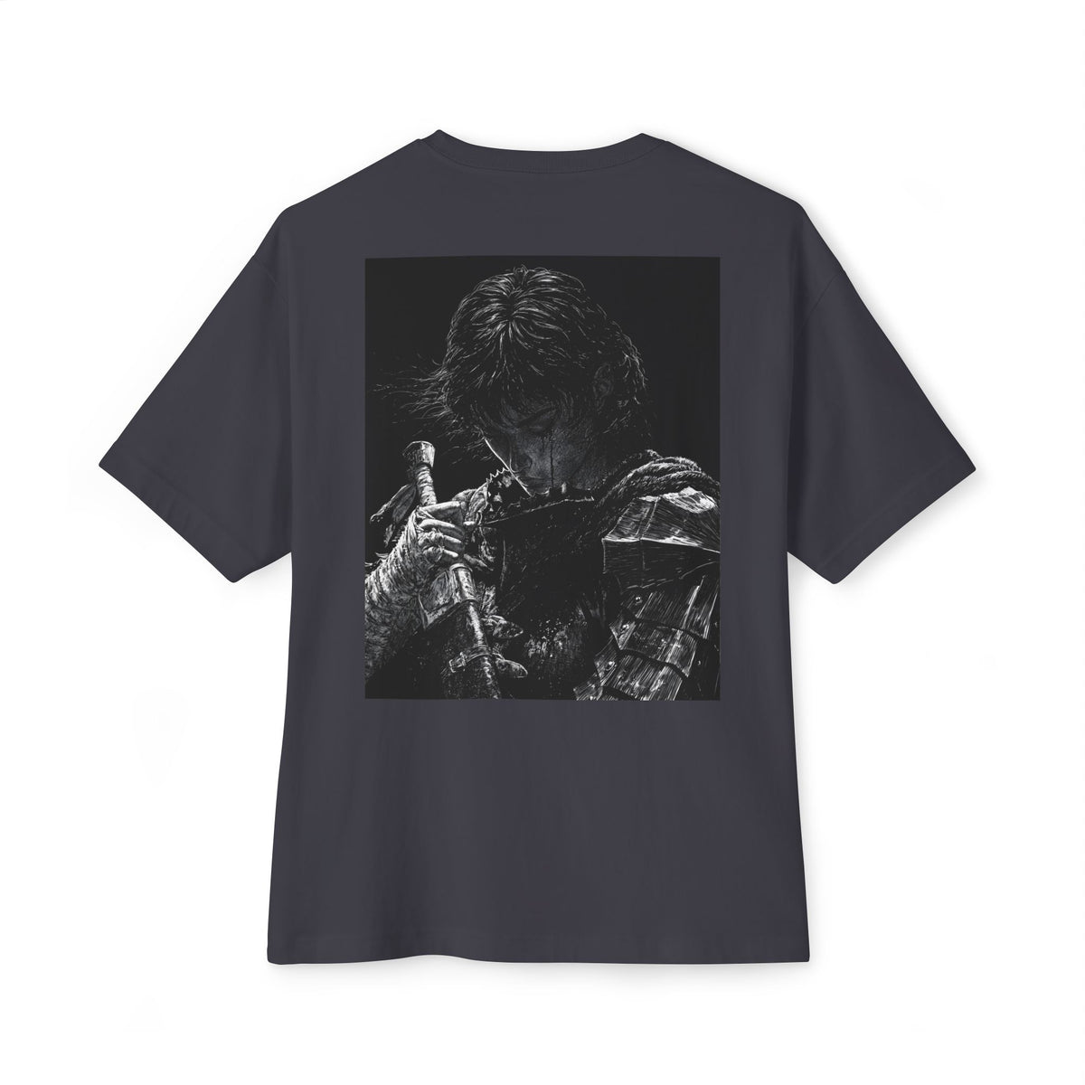 Samurai Crest Tee — Minimal Chest + Back Manga Graphic Oversized Tee