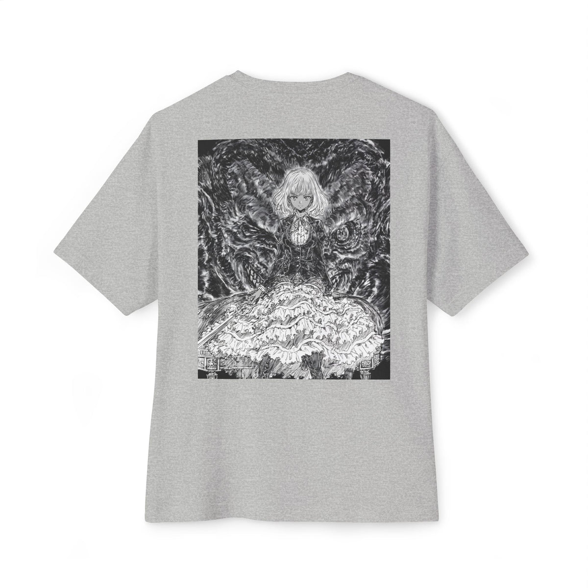 Minimal Mecha Emblem Boxy Tee — Dark Anime Back Graphic