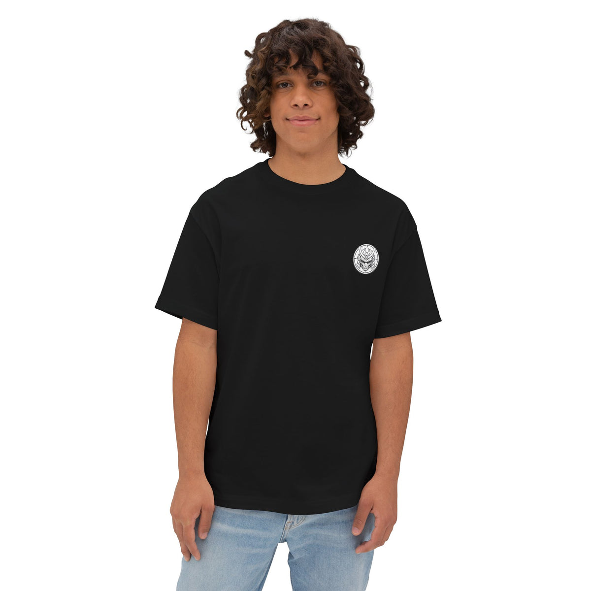 Boxy Tee — Futuristic Techwear Respirator Back Graphic (Crimson Filters)