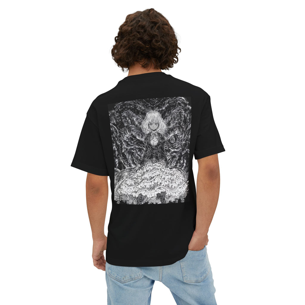 Minimal Mecha Emblem Boxy Tee — Dark Anime Back Graphic